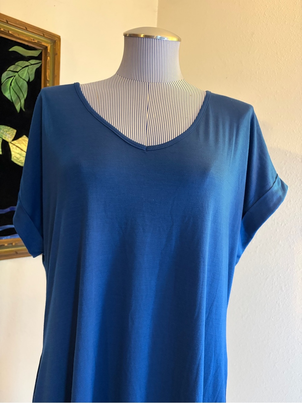 Relaxed V-Neck Mini Dress in Blue